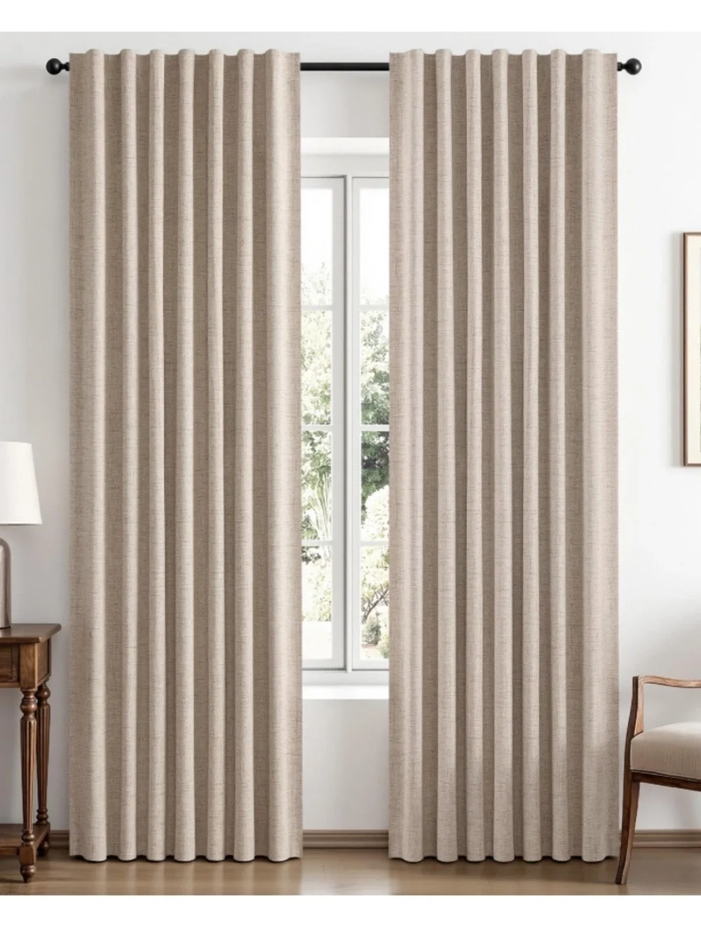 Room Darkening Thermal Insulated Curtains Back Tab Rod Pocket 42”W 84”L BEIGE
